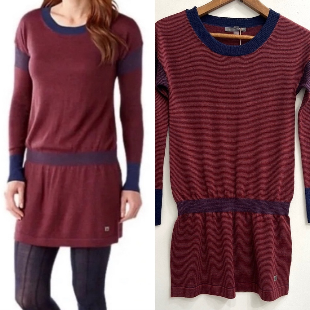 Smartwool Tabaretta Sweater Dress Merino Wool Blend Maroon Navy NWT Size XS